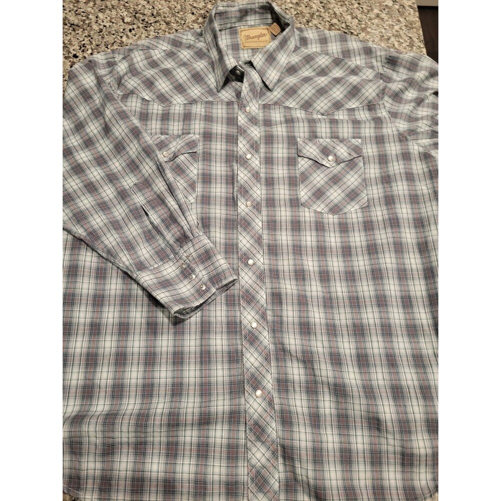 Wrangler Western Shirt Mens 3XL‎ Long Sleeve Plaid Snap Front Blue Turquoise
